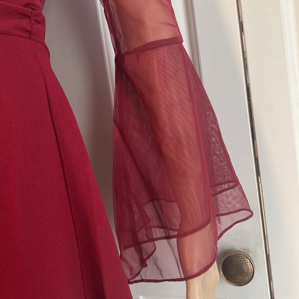 NWT Amazon Red Women Womens Dress Size Small. Sheer Bell Sleeves and Collar. - Picture 6 of 13
